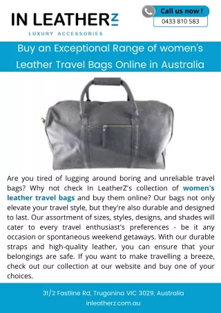 Buy an Exceptional Range of women's Leather Travel Bags Online in Australia