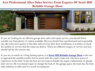 Get Professional After Sales Service From Experts Of Scott Hill Reliable Garage Door