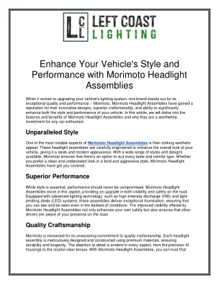 Enhance Your Vehicle's Style and Performance with Morimoto Headlight Assemblies