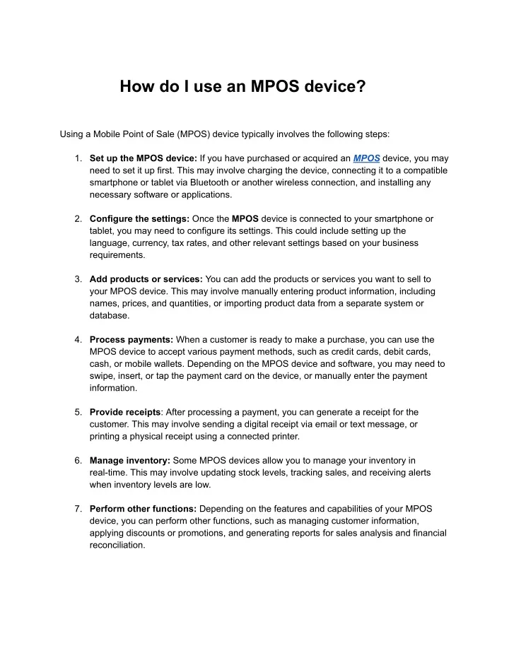 how do i use an mpos device