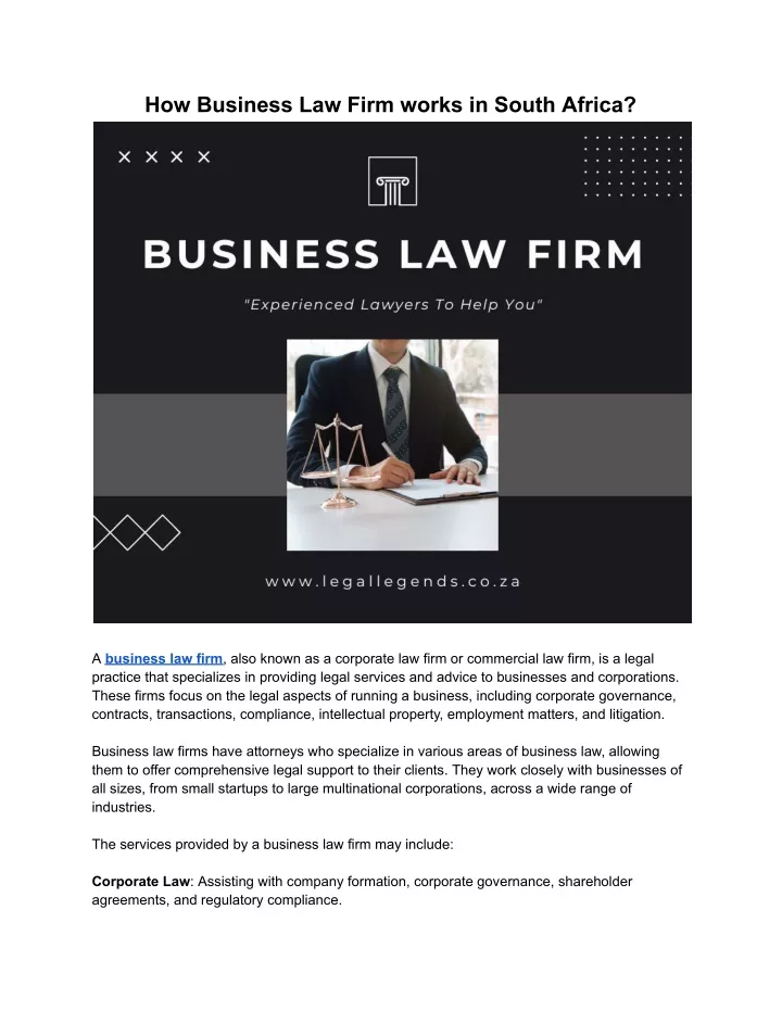 how business law firm works in south africa