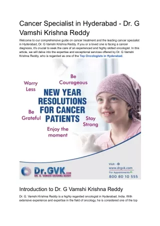 Cancer Specialist in Hyderabad - Dr vamshi krishna reddy