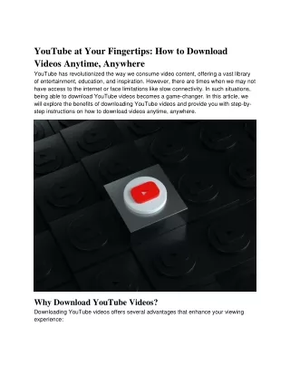 YouTube at Your Fingertips: How to Download Videos Anytime, Anywhere