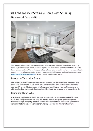 #1 Enhance Your Stittsville Home with Stunning Basement Renovations