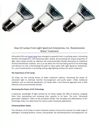 How UV Lamps From Light Spectrum Enterprises, Inc. Revolutionize Water Treatment