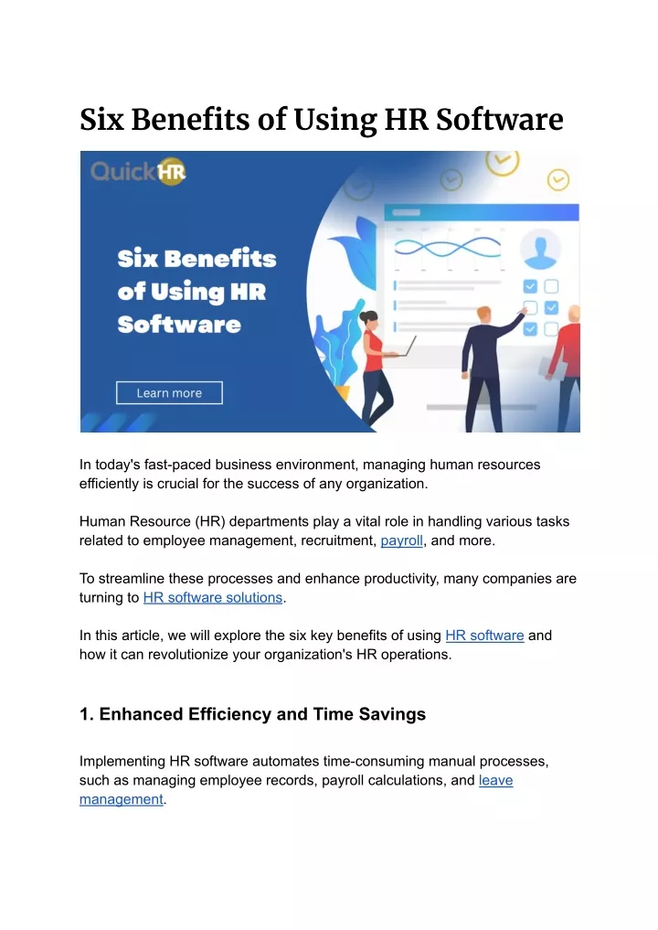 six benefits of using hr software