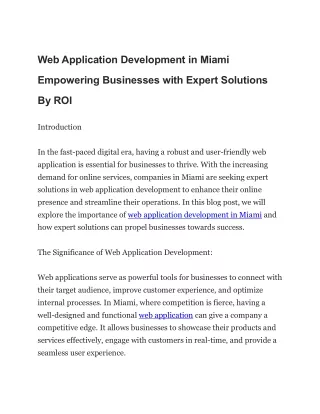 Web Application Development in Miami Empowering Businesses with Expert Solutions By ROI