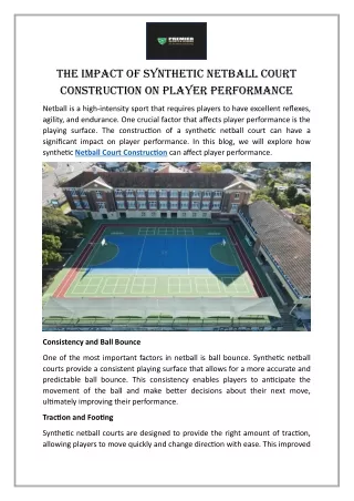 The Impact of Synthetic Netball Court Construction on Player Performance