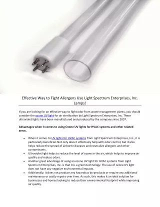 Effective Way to Fight Allergens Use Light Spectrum Enterprises, Inc. Lamps!