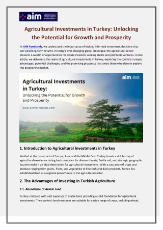 Agricultural Investments in Turkey Unlocking the Potential for Growth and Prosperity