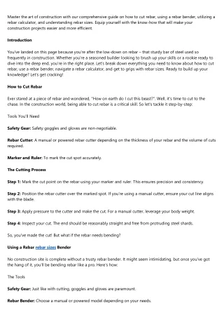 The Ultimate Guide on How to Cut Rebar, Use a Rebar Bender, a Rebar Calculator,