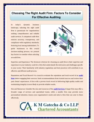 Choosing The Right Audit Firm  Factors To Consider For Effective Auditing