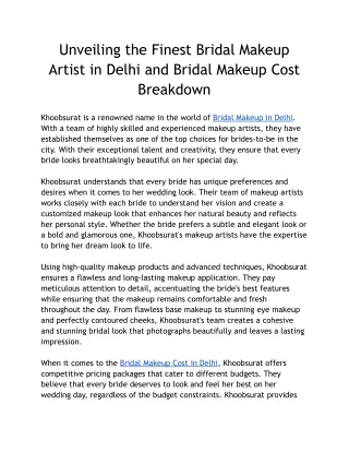 Unveiling the Finest Bridal Makeup Artist in Delhi and Bridal Makeup Cost Breakdown