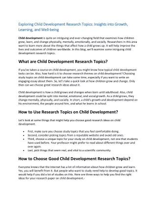 Exploring Fascinating Child Development Research Topics