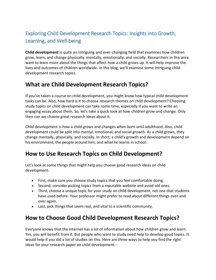 exploring child development research topics