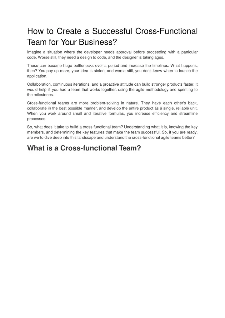how to create a successful cross functional team