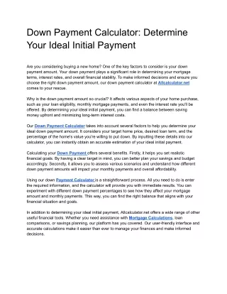 down payment calculator determine your ideal