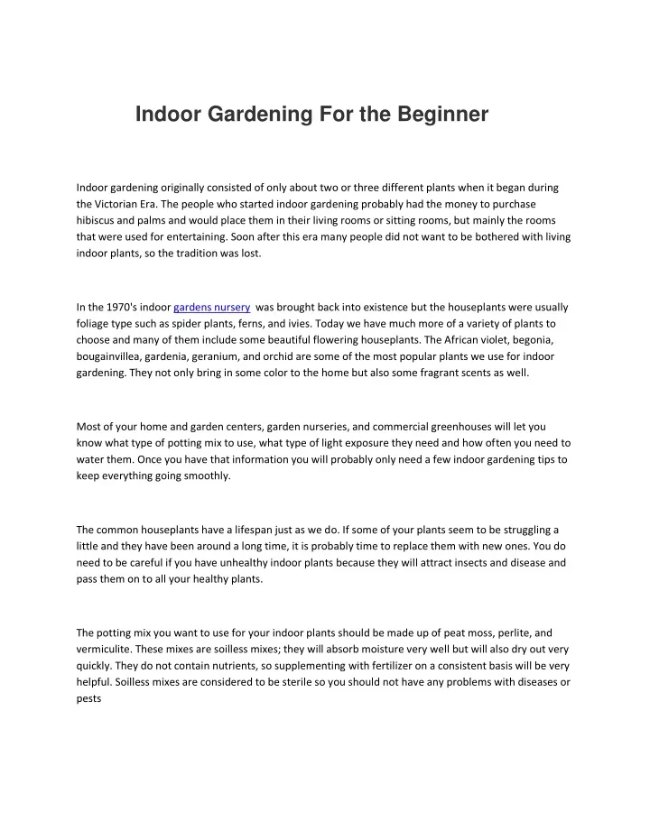 indoor gardening for the beginner
