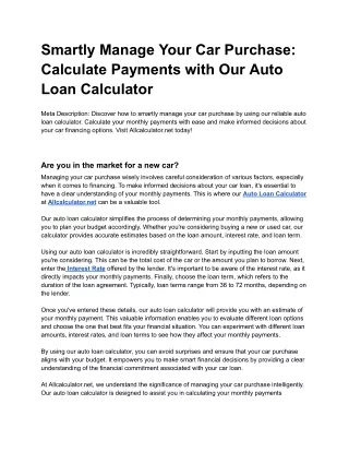 smartly manage your car purchase calculate