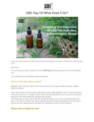 CBD Day Oil What Does It Do?