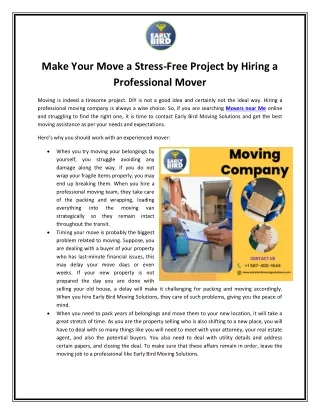 Make Your Move a Stress-Free Project by Hiring a Professional Mover