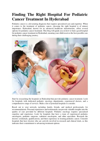 Finding The Right Hospital For Pediatric Cancer Treatment In Hyderabad