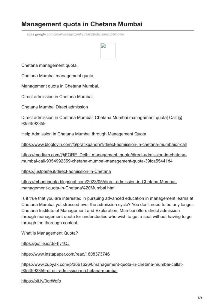 management quota in chetana mumbai