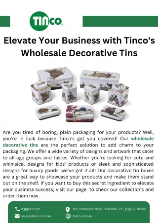 Elevate Your Business with Tinco's Wholesale Decorative Tins
