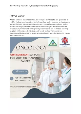Best Oncology Hospital in Hyderabad
