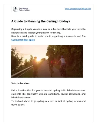 A Guide to Planning the Cycling Holidays