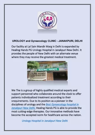 UROLOGY and Gynaecology CLINIC - JANAKPURI, DELHI