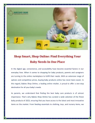 Shop Smart, Shop Online Find Everything Your Baby Needs In One Place