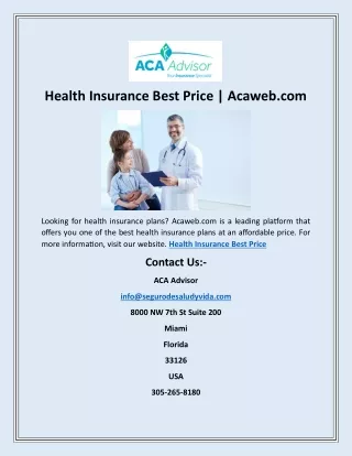 health insurance best price acaweb com