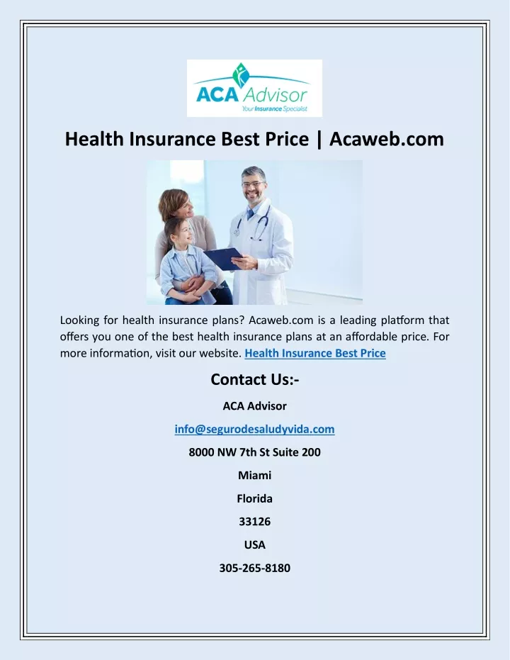 health insurance best price acaweb com