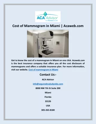 cost of mammogram in miami acaweb com