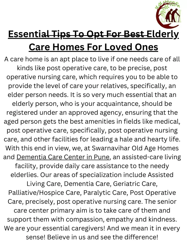 essential tips to opt for best elderly care homes
