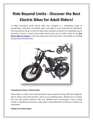 Ride Beyond Limits - Discover the Best Electric Bikes for Adult Riders!