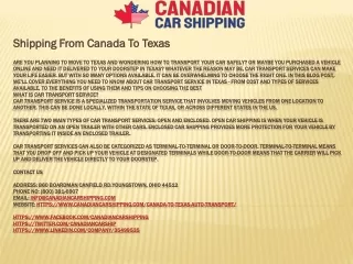 shipping from canada to texas