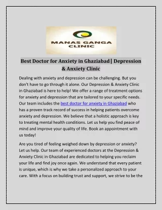 Best Doctor for Anxiety in Ghaziabad| Depression & Anxiety Clinic