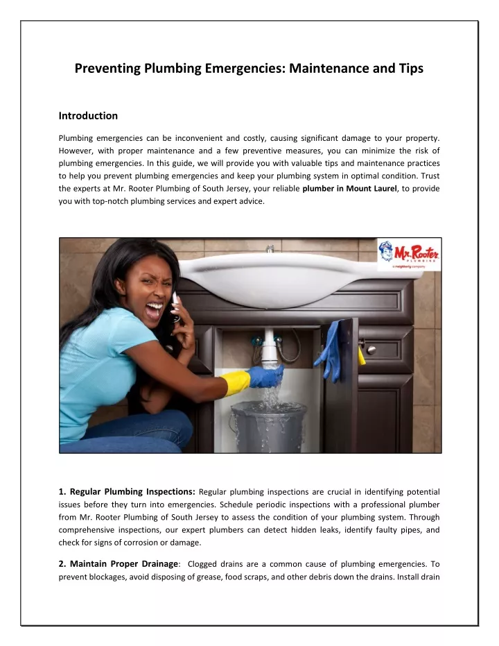 preventing plumbing emergencies maintenance