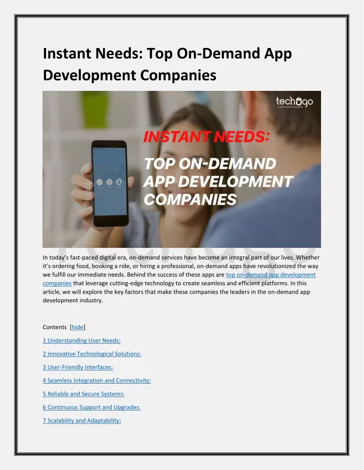instant needs top on demand app development