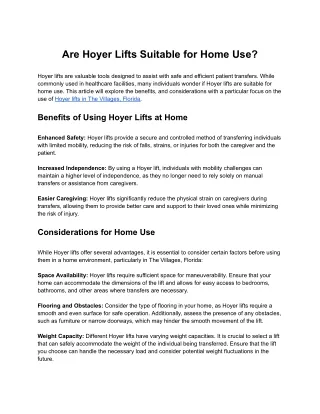 are hoyer lifts suitable for home use