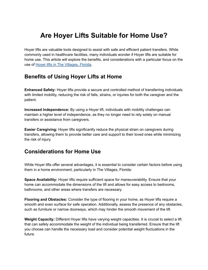 are hoyer lifts suitable for home use