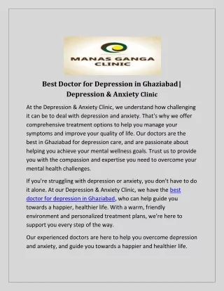 Best Doctor for Depression in Ghaziabad| Depression & Anxiety Clinic