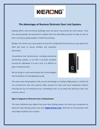 The Advantages of Business Electronic Door Lock Systems