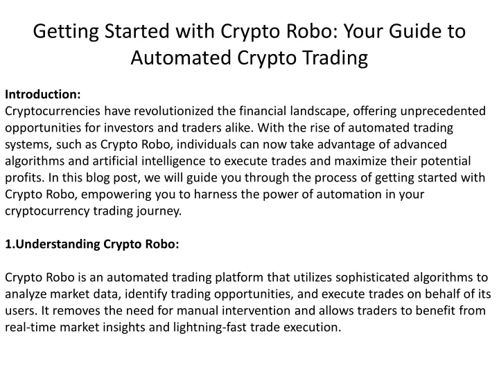getting started with crypto robo your guide