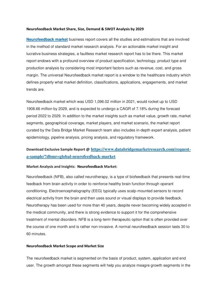 neurofeedback market share size demand swot