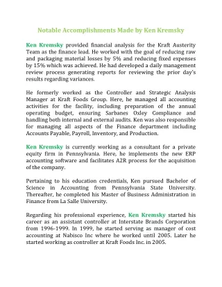 notable accomplishments made by ken kremsky