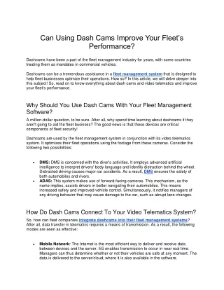 can using dash cams improve your fleet
