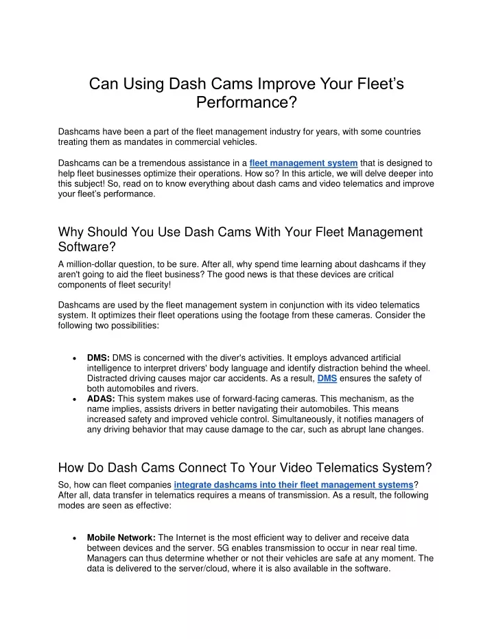 can using dash cams improve your fleet